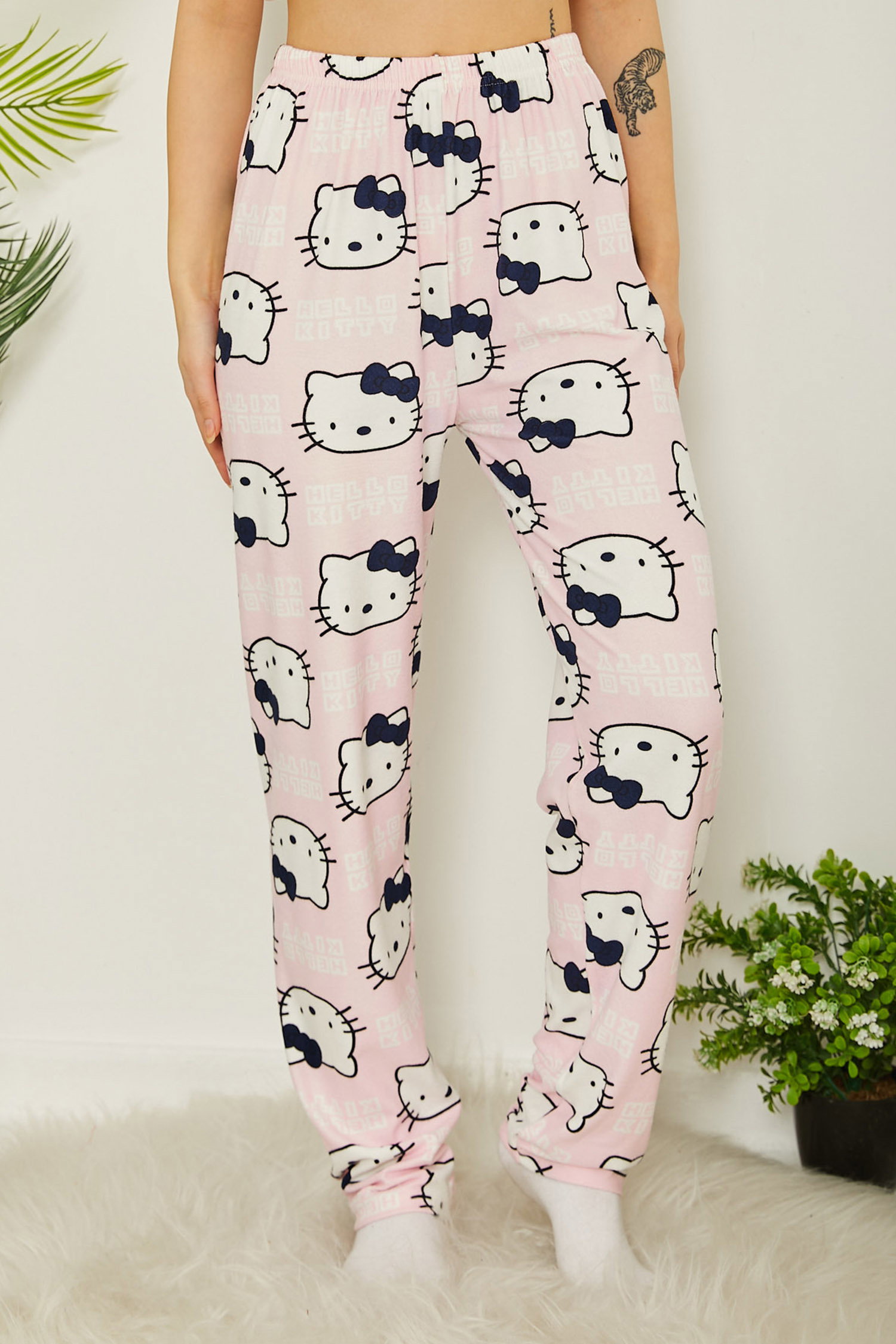 Desenli Pijama Altı Pembe - 26665 - 1