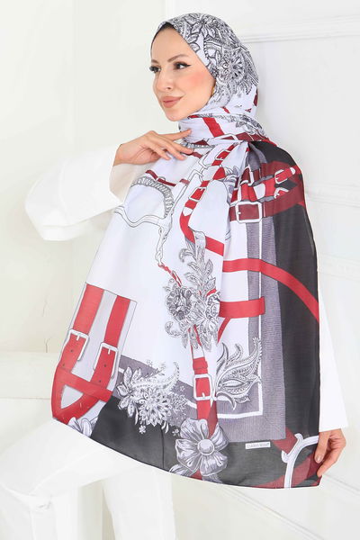 Desenli Şal - 27858-BORDO 