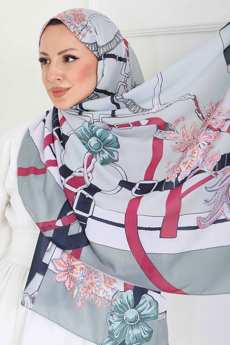 Kemerli Çiçek Bahçesi Serisi Pamuk Şal - 27858-MINT - TOFİSA
