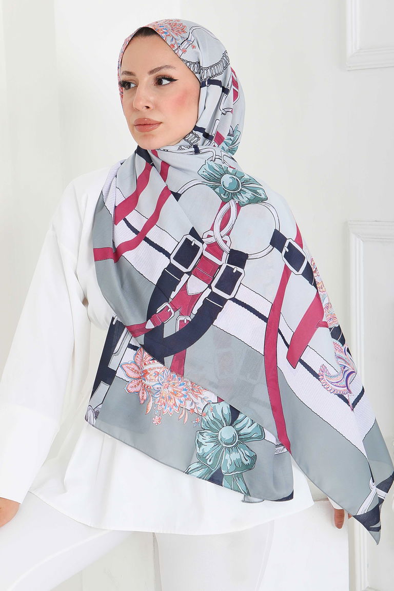 Kemerli Çiçek Bahçesi Serisi Pamuk Şal - 27858-MINT - TOFİSA