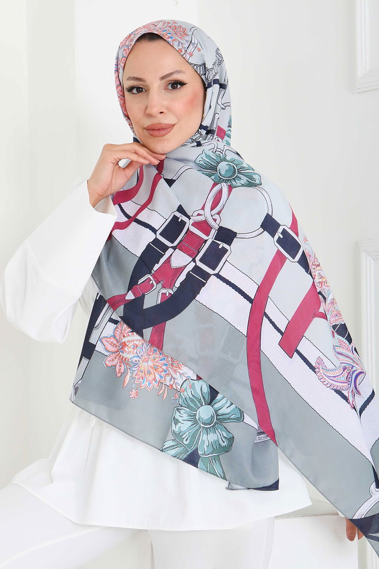 Kemerli Çiçek Bahçesi Serisi Pamuk Şal - 27858-MINT - TOFİSA
