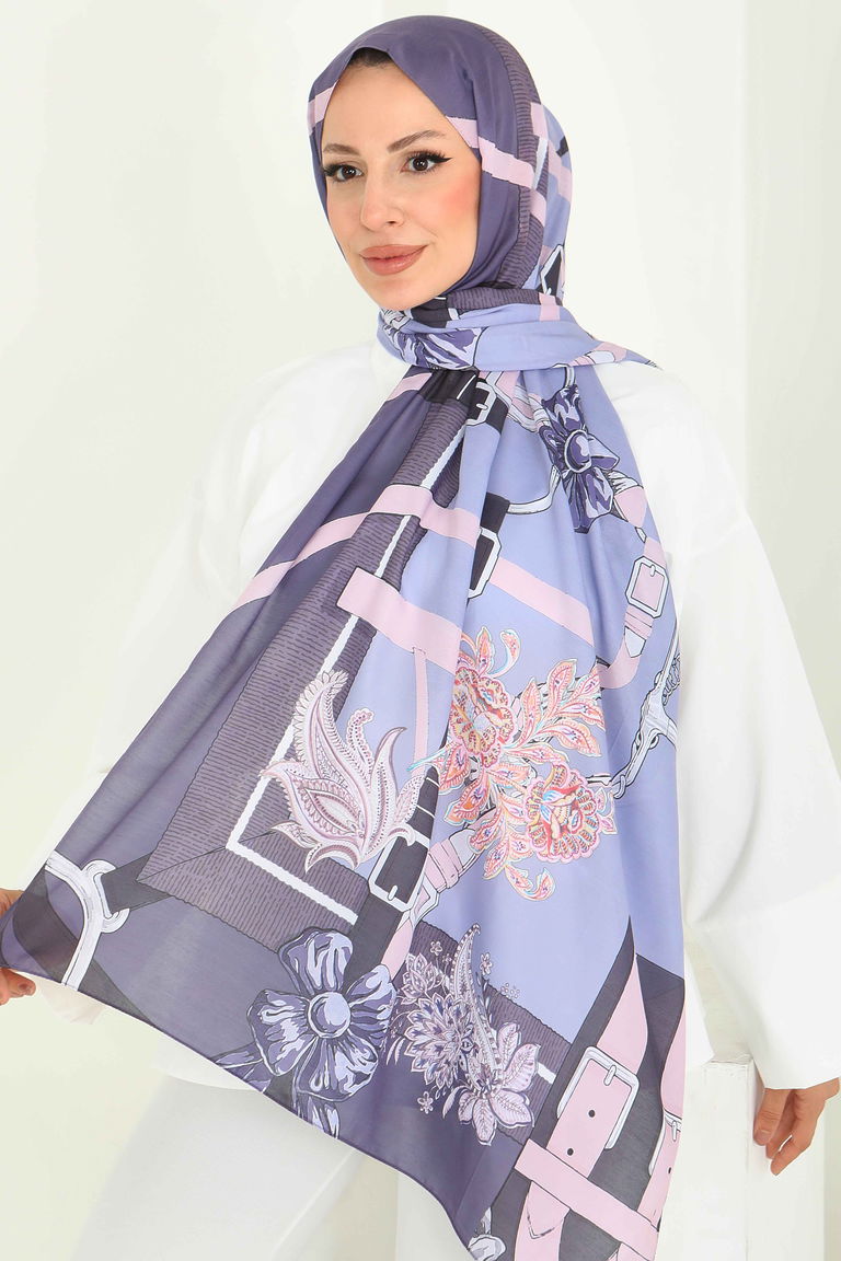 Kemerli Çiçek Bahçesi Serisi Pamuk Şal - 27858-MOR - TOFİSA