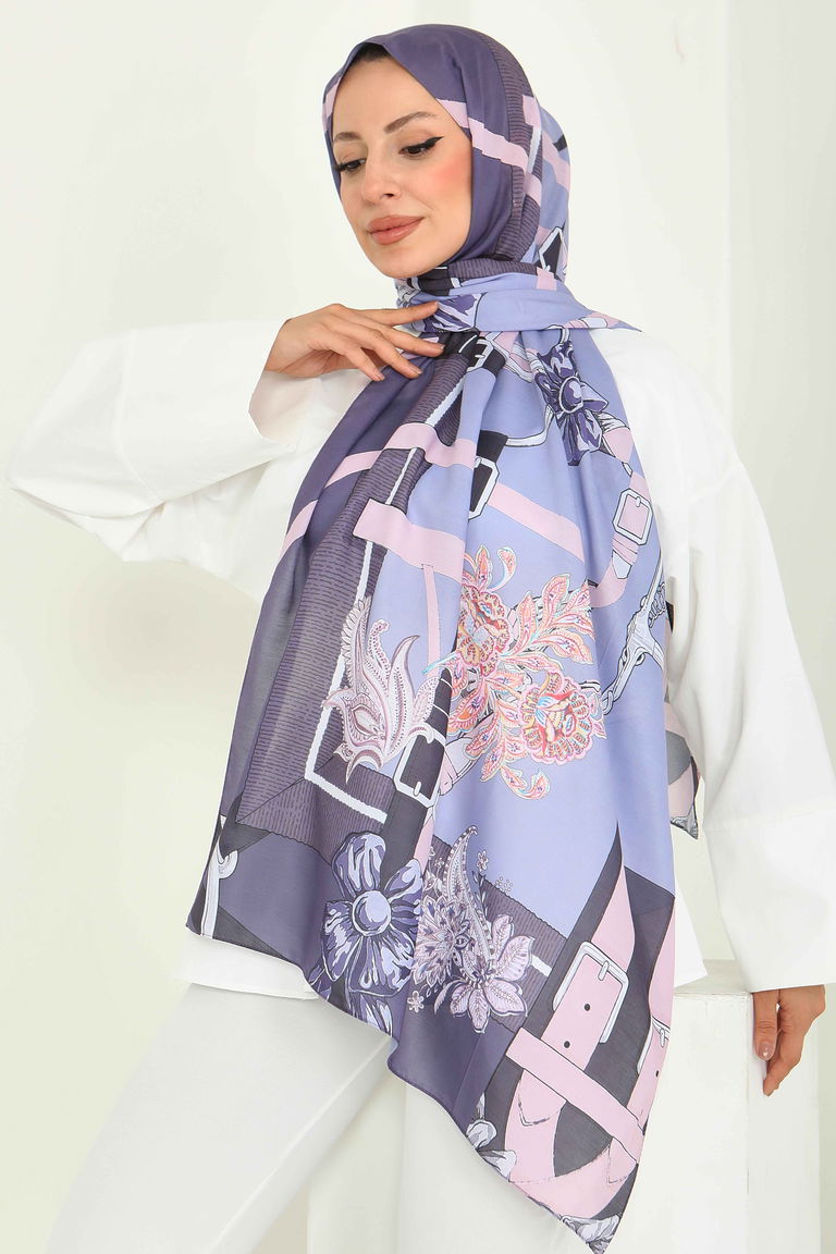 Kemerli Çiçek Bahçesi Serisi Pamuk Şal - 27858-MOR - TOFİSA