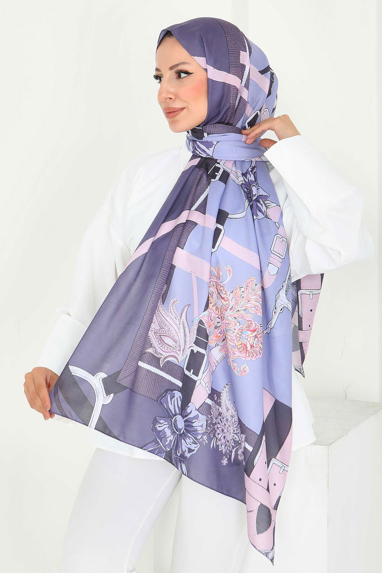 Kemerli Çiçek Bahçesi Serisi Pamuk Şal - 27858-MOR - TOFİSA