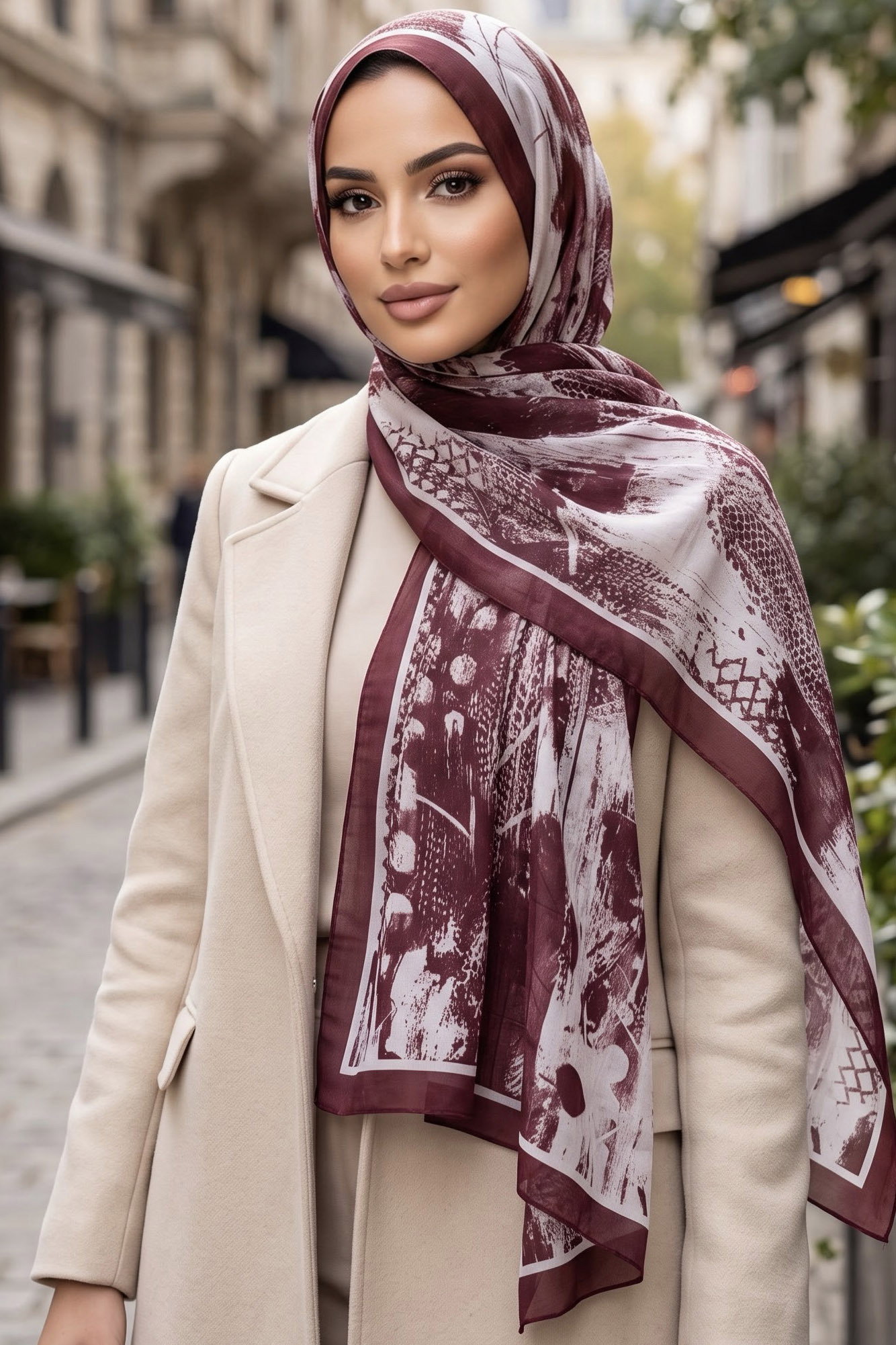 Desenli Soft Şal Bordo - 29257-BORDO - 1