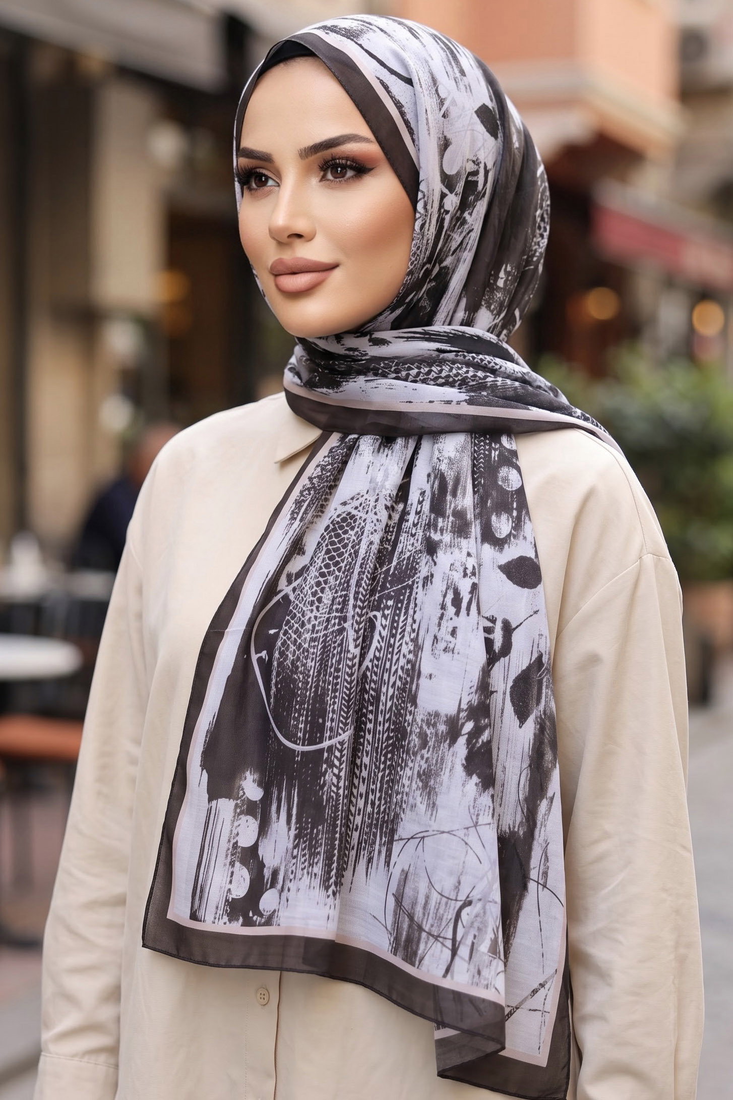 Desenli Soft Şal Haki - 29257-HAKI - 1