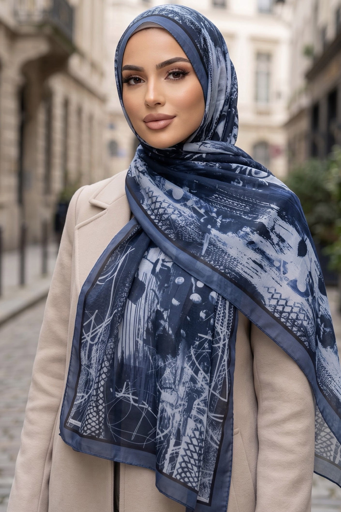 Desenli Soft Şal Indigo - 29257-INDIGO - 1