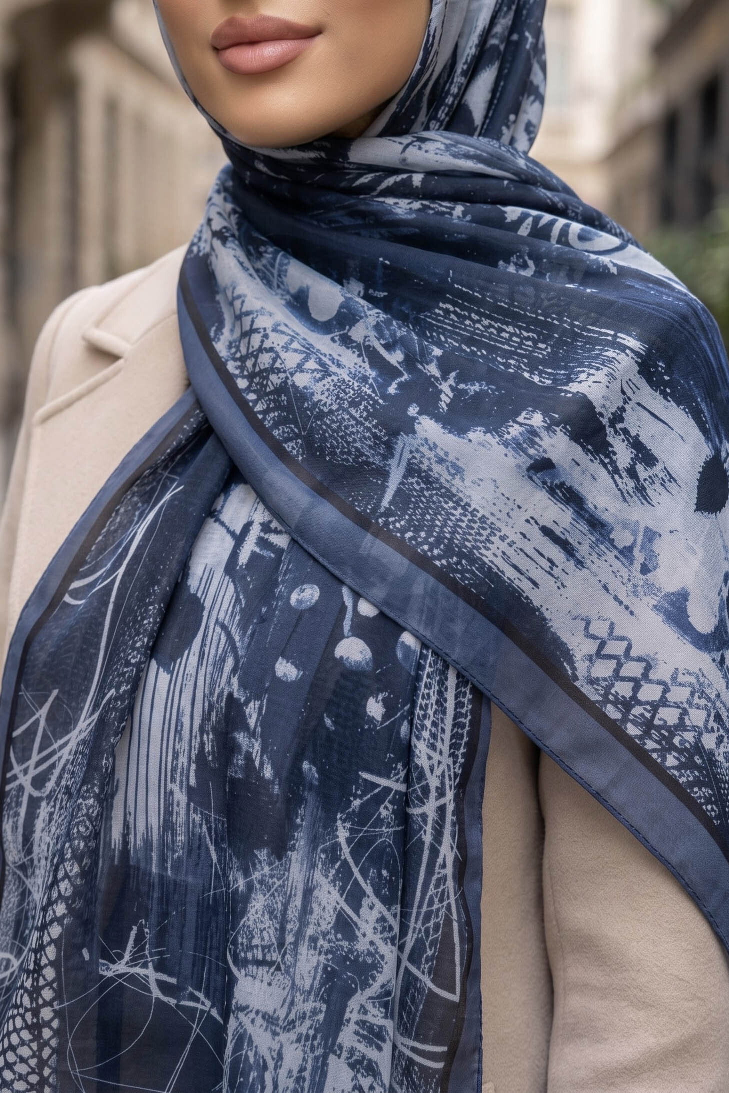 Desenli Soft Şal Indigo - 29257-INDIGO - 2