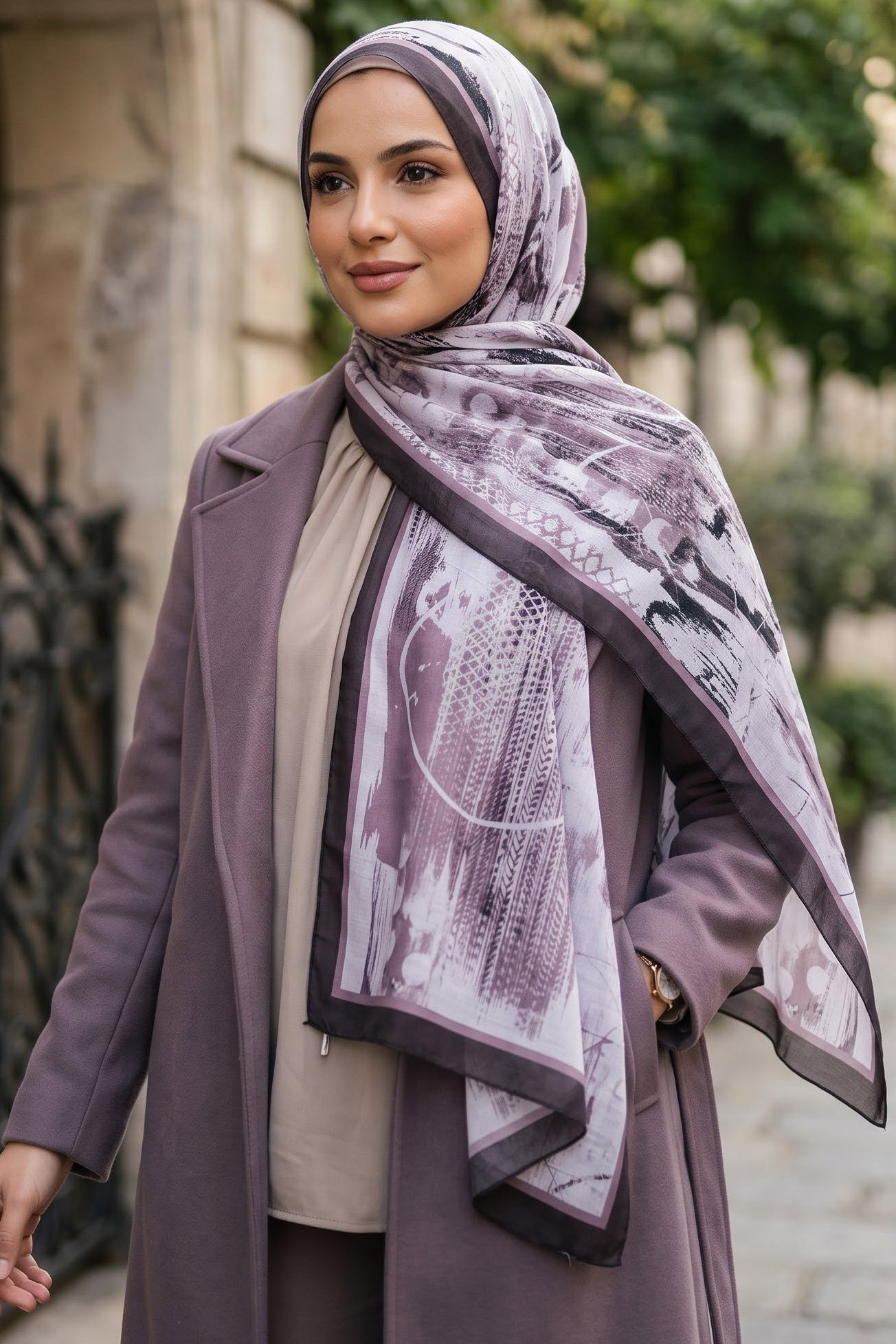Desenli Soft Şal Kahve Pudra - 29257-KAHVE-PUDRA - 1