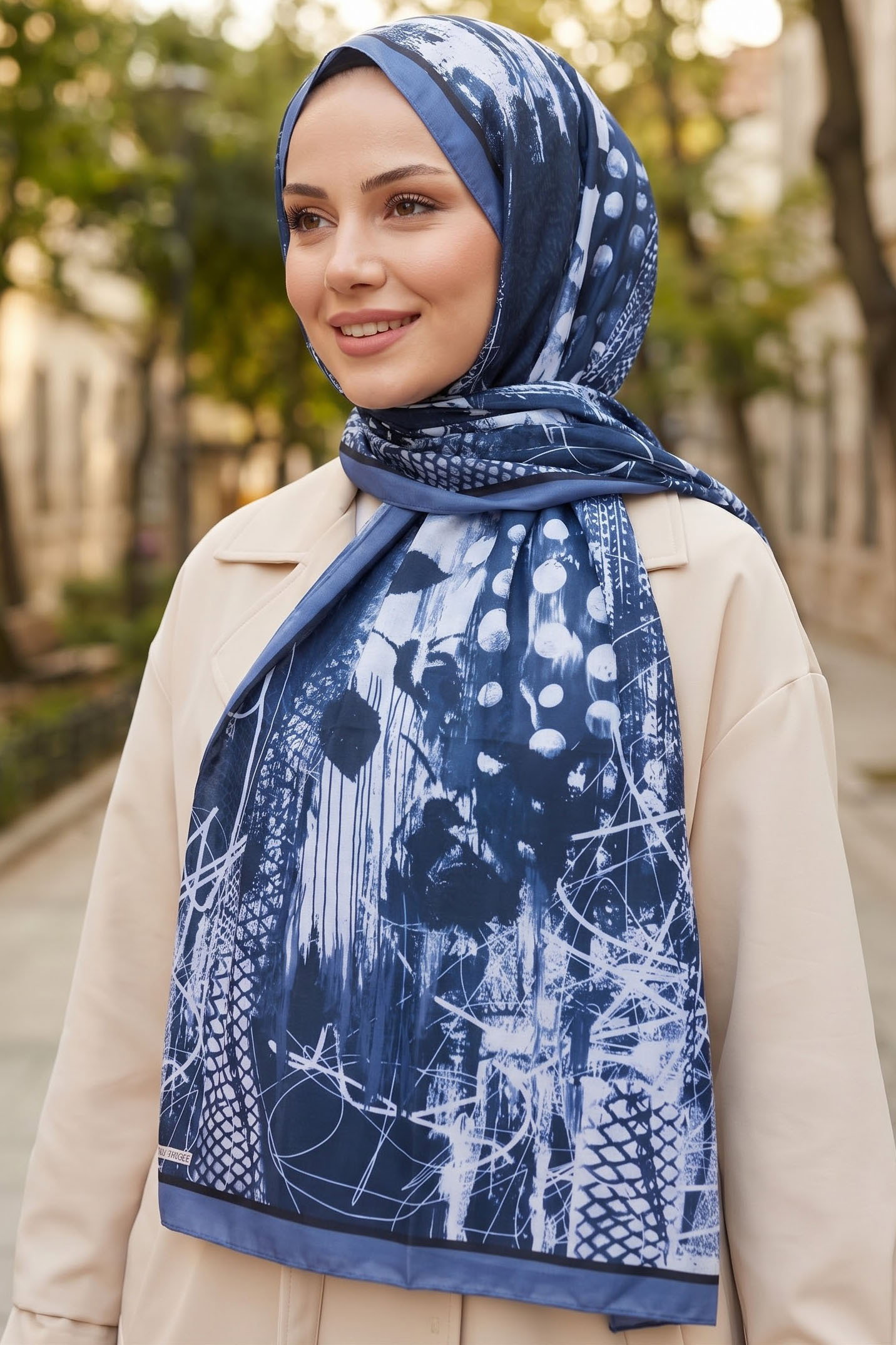 Desenli Soft Şal Lacivert - 29257-LACIVERT - 1