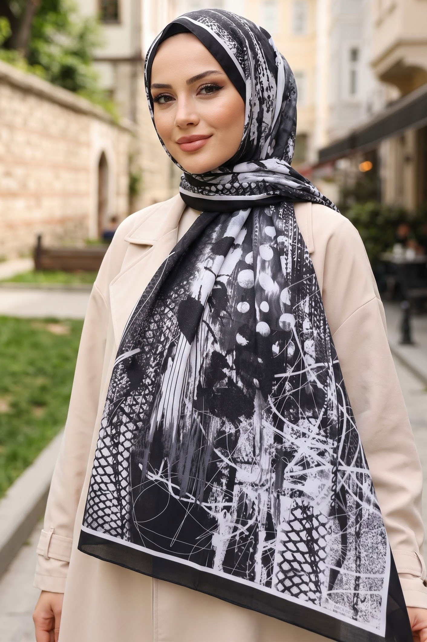 Desenli Soft Şal Siyah - 29257-SIYAH - 1