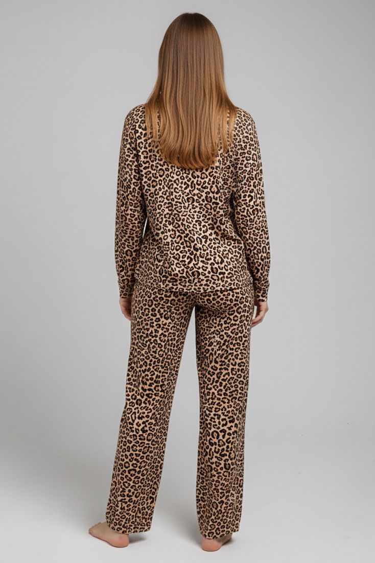 Desenli Süet Pijama Takımı - 28049-VIZON - TOFİSA