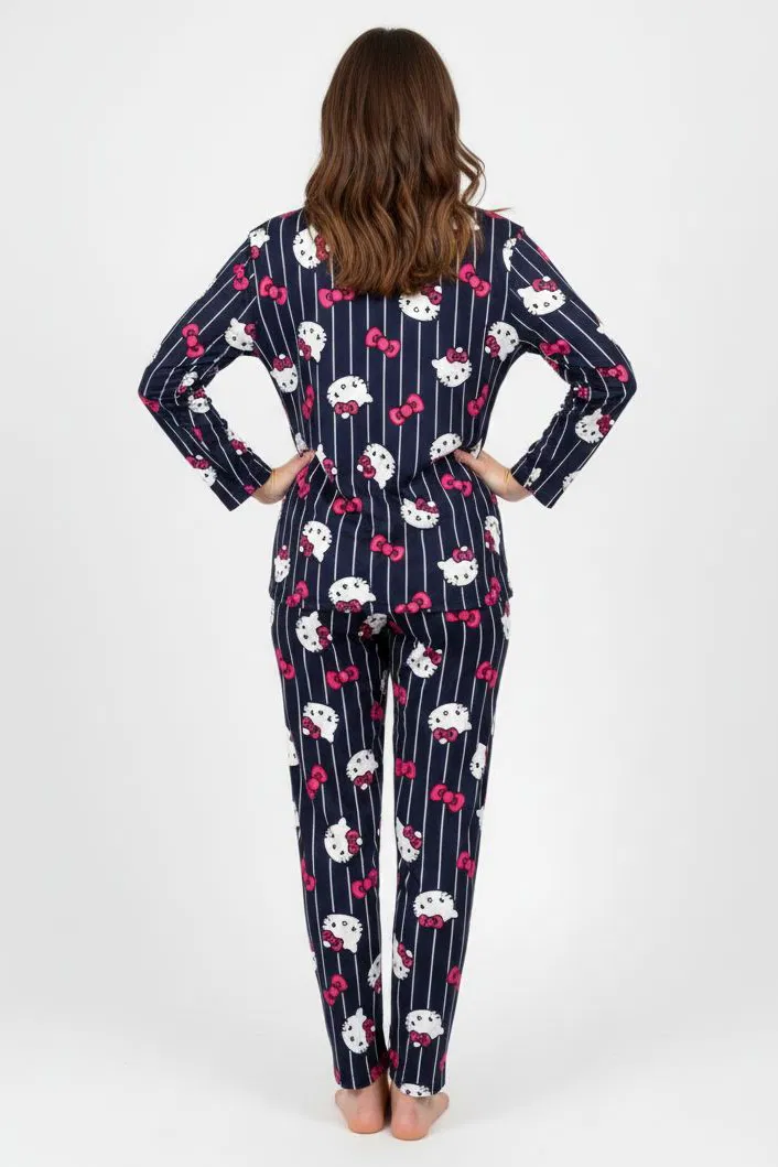 Desenli Süet Pijama Takımı - 28082-LACIVERT - TOFİSA