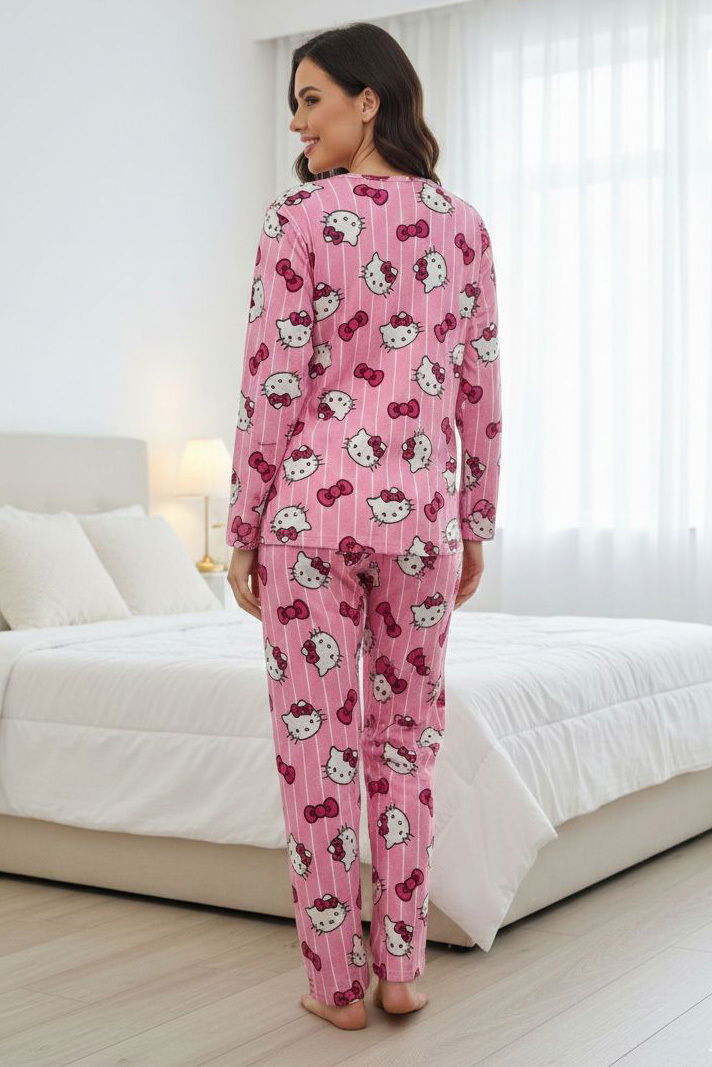 Desenli Süet Pijama Takımı - 28082-PEMBE - 2