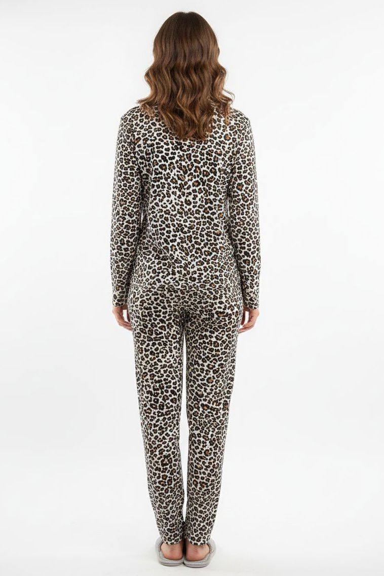 Desenli Süet Pijama Takımı - 28157-BEYAZ - TOFİSA