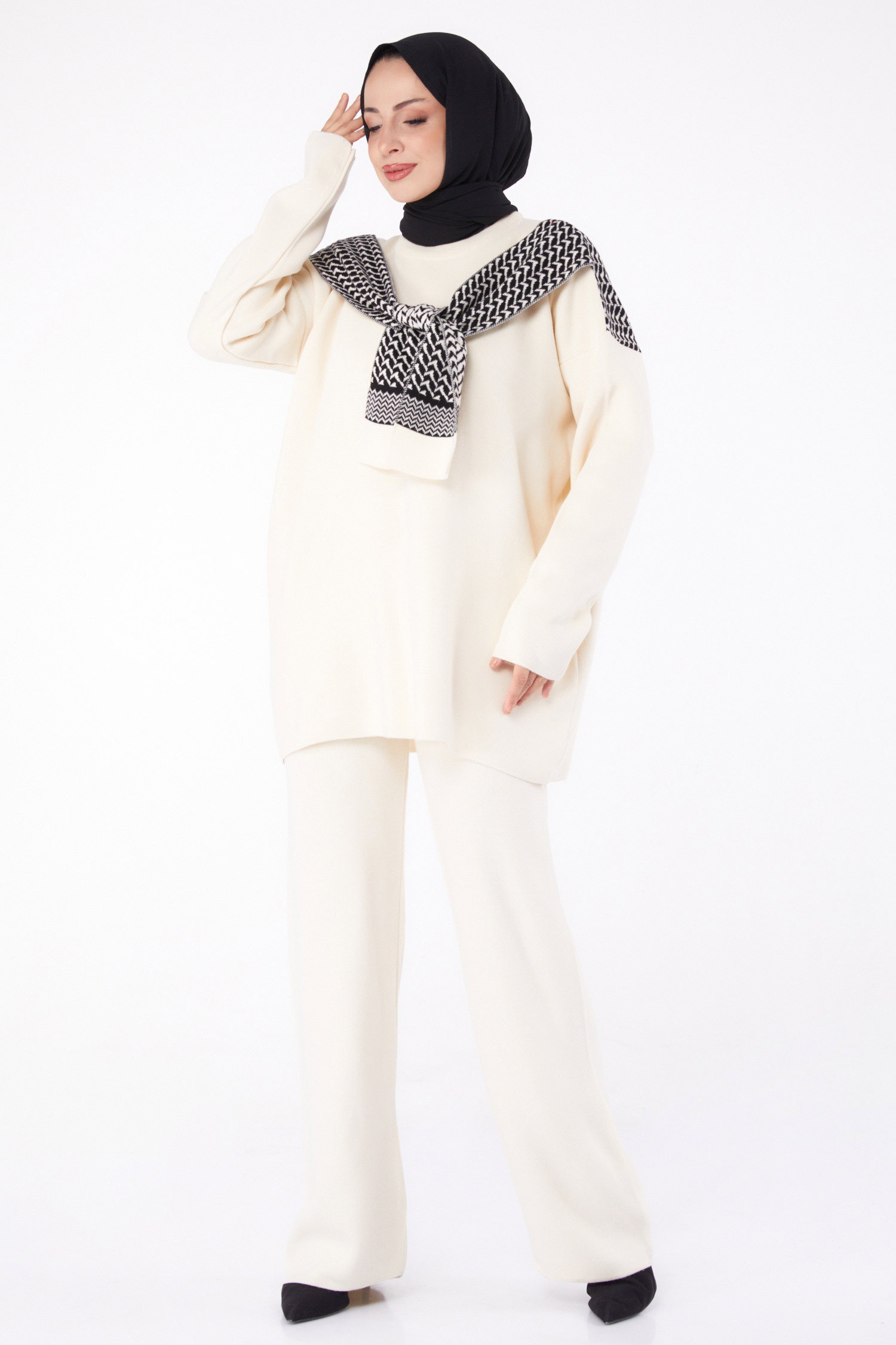 Desenli Triko Takım - 27761-EKRU - 3