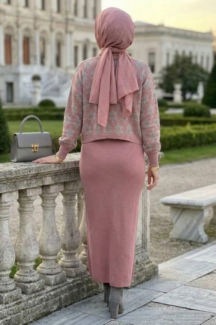 Desenli Triko Takım Gül Gri - 29132-GUL-GRI - 3