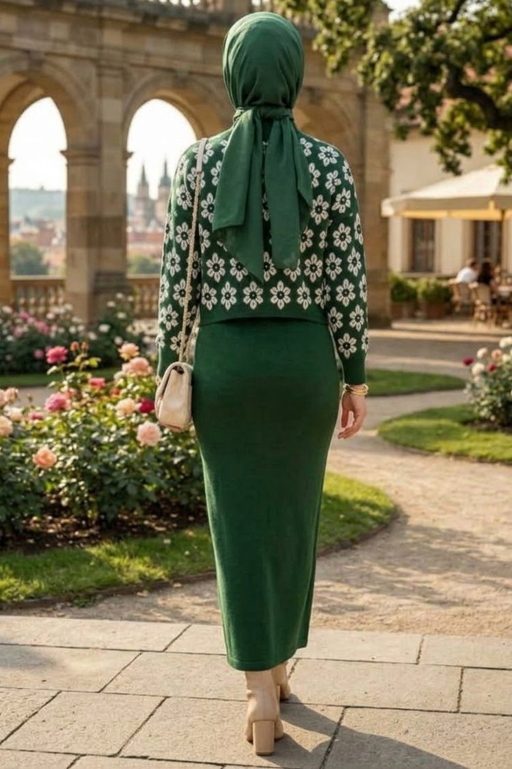 Desenli Triko Takım Zumrut - 29132-ZUMRUT - 3