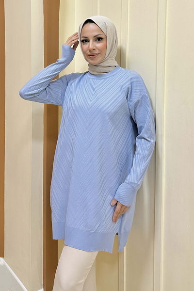 Desenli Triko Tunik - 27794-BEBE-MAVI 