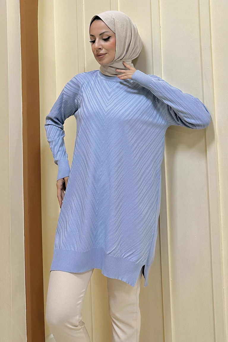 Desenli Triko Tunik - 27794-BEBE-MAVI - TOFİSA