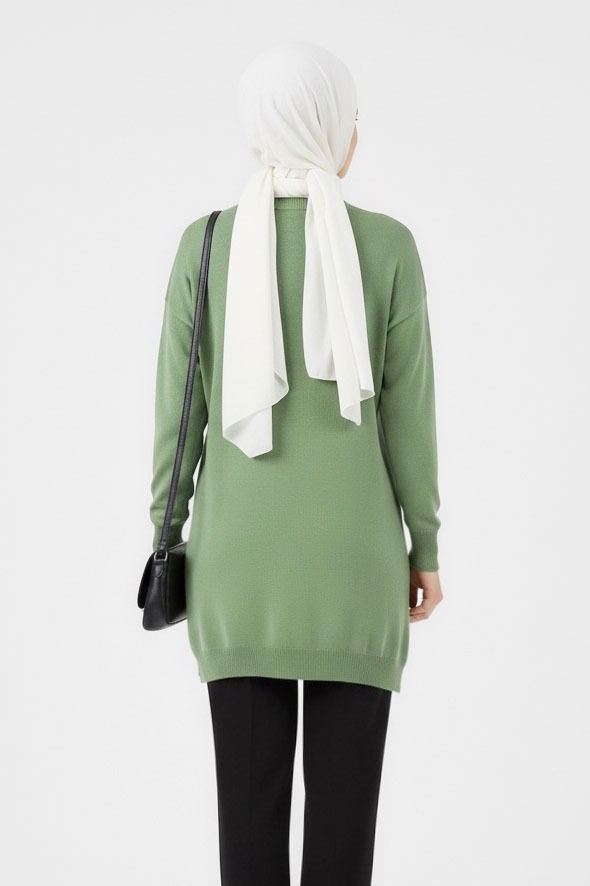 Desenli Triko Tunik - 27794-FISTIKYESILI - 3