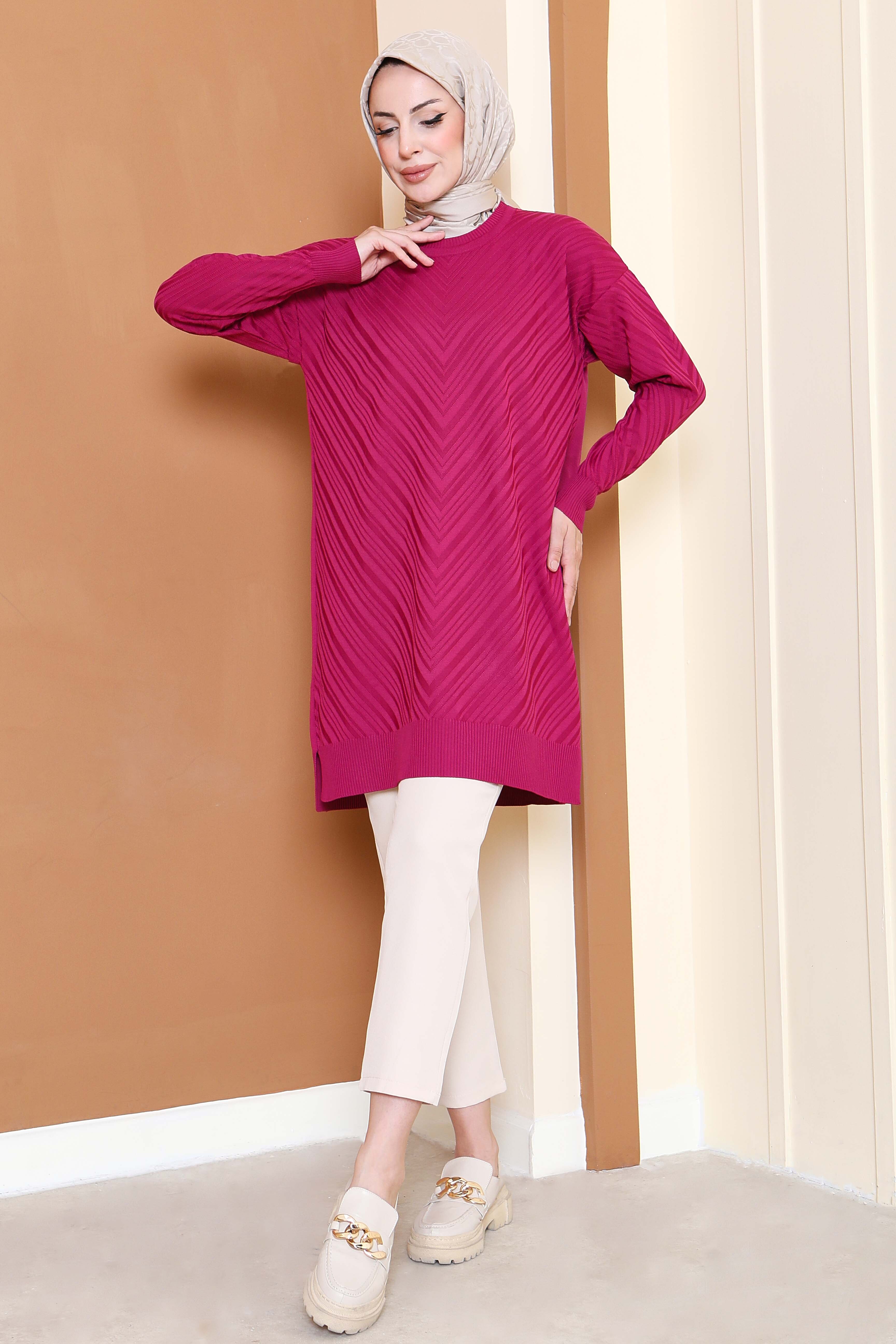 Desenli Triko Tunik - 27794-MOR - 2