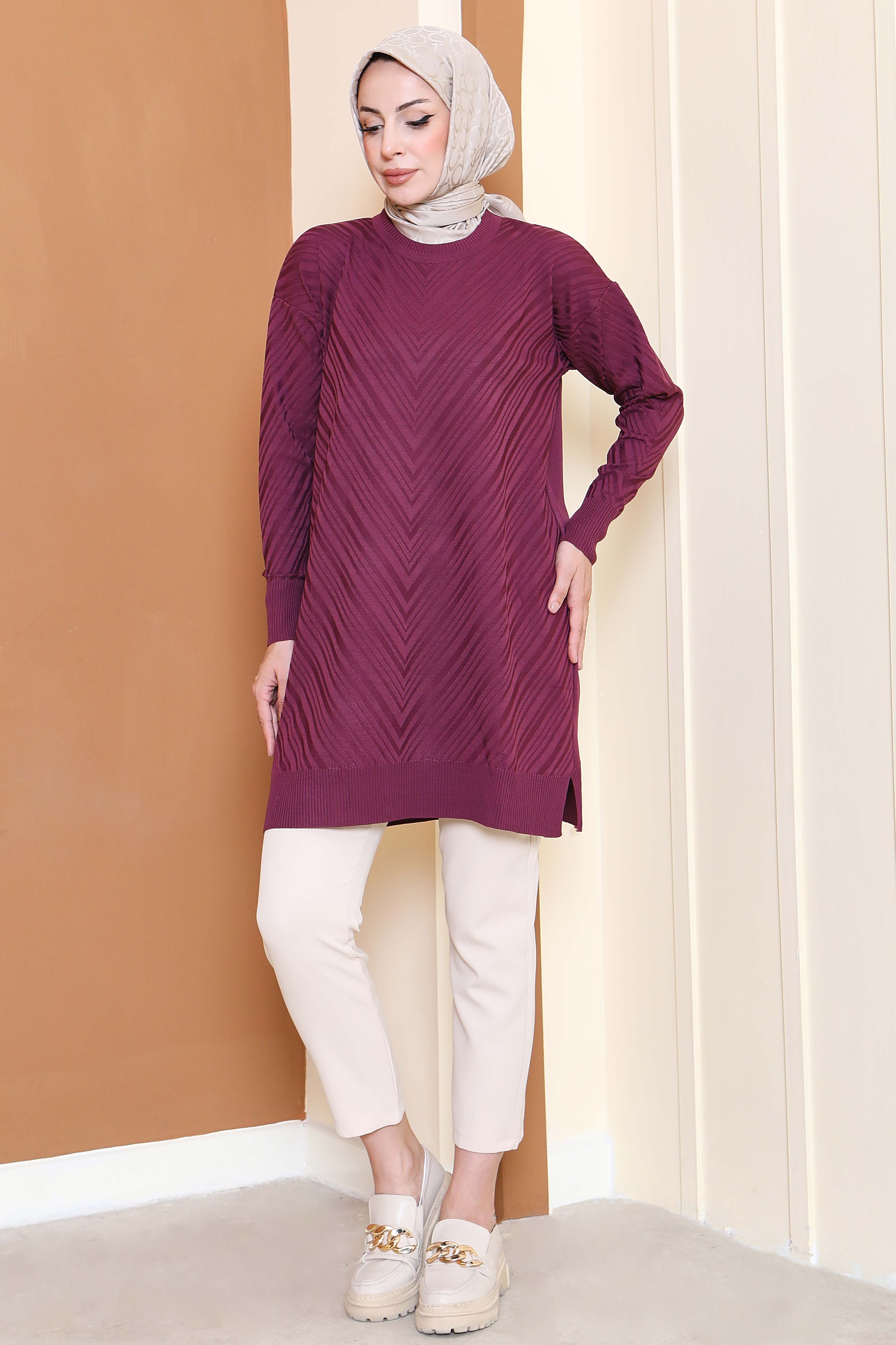 Desenli Triko Tunik - 27794-MURDUM - 2
