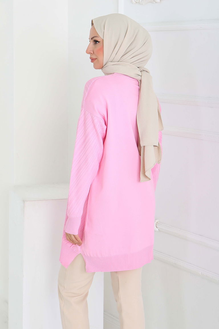 Desenli Triko Tunik - 27794-PEMBE - TOFİSA