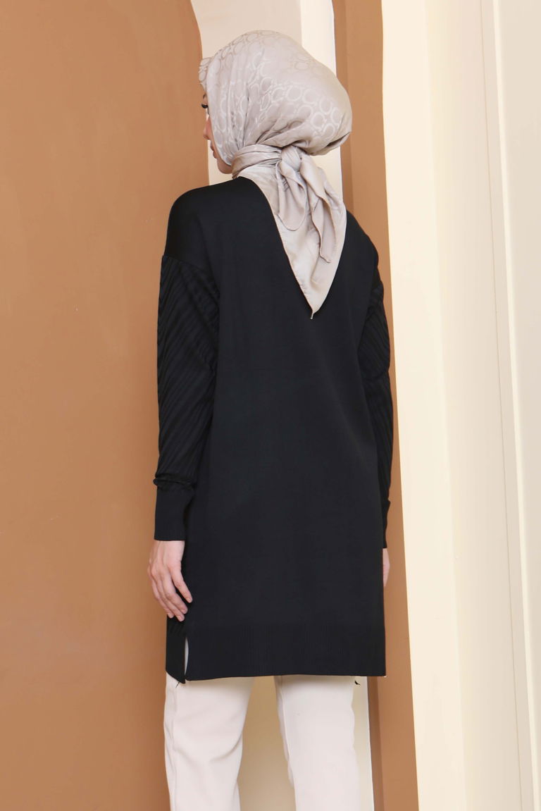 Desenli Triko Tunik - 27794-SIYAH - TOFİSA