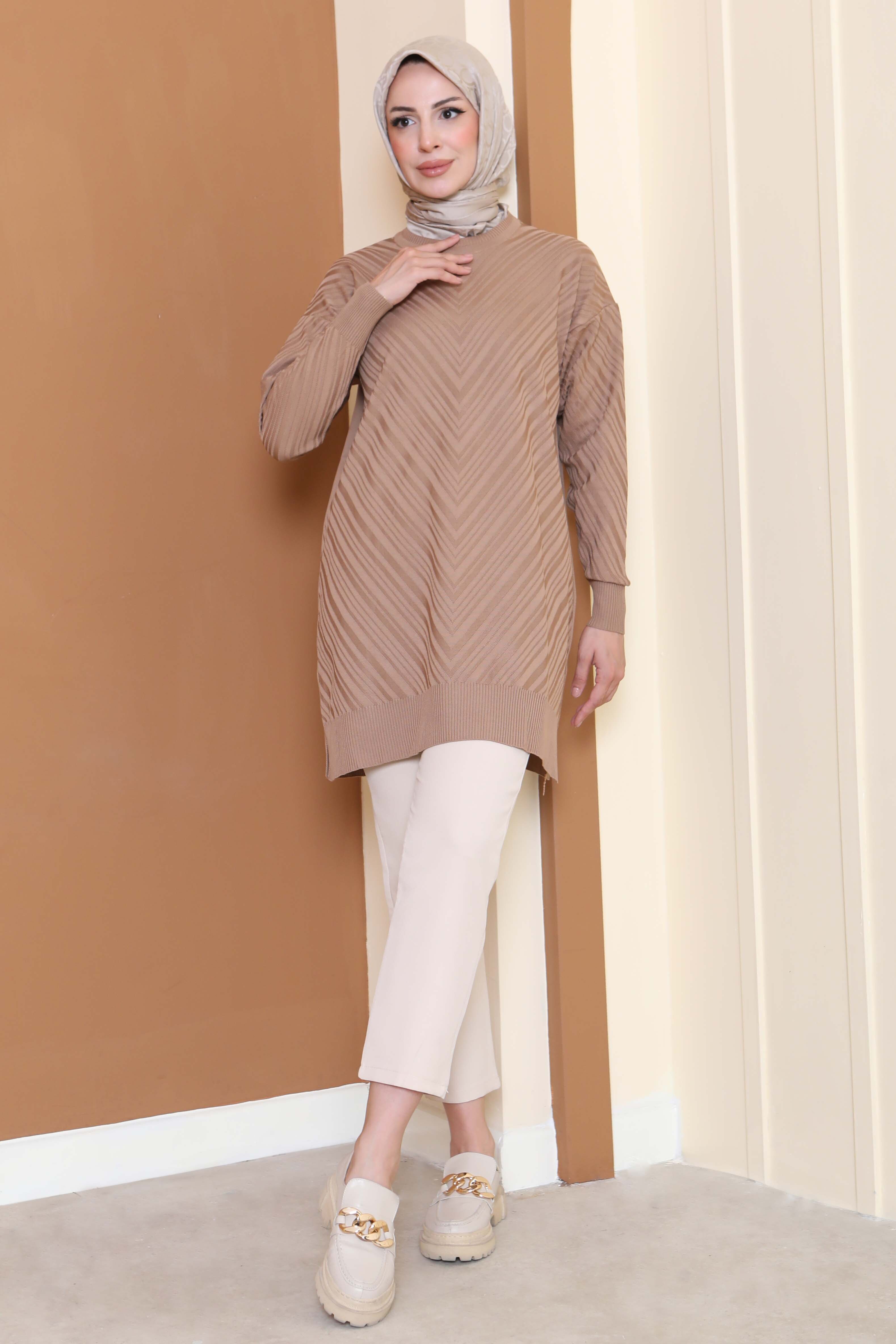 Desenli Triko Tunik - 27794-VIZON - 1