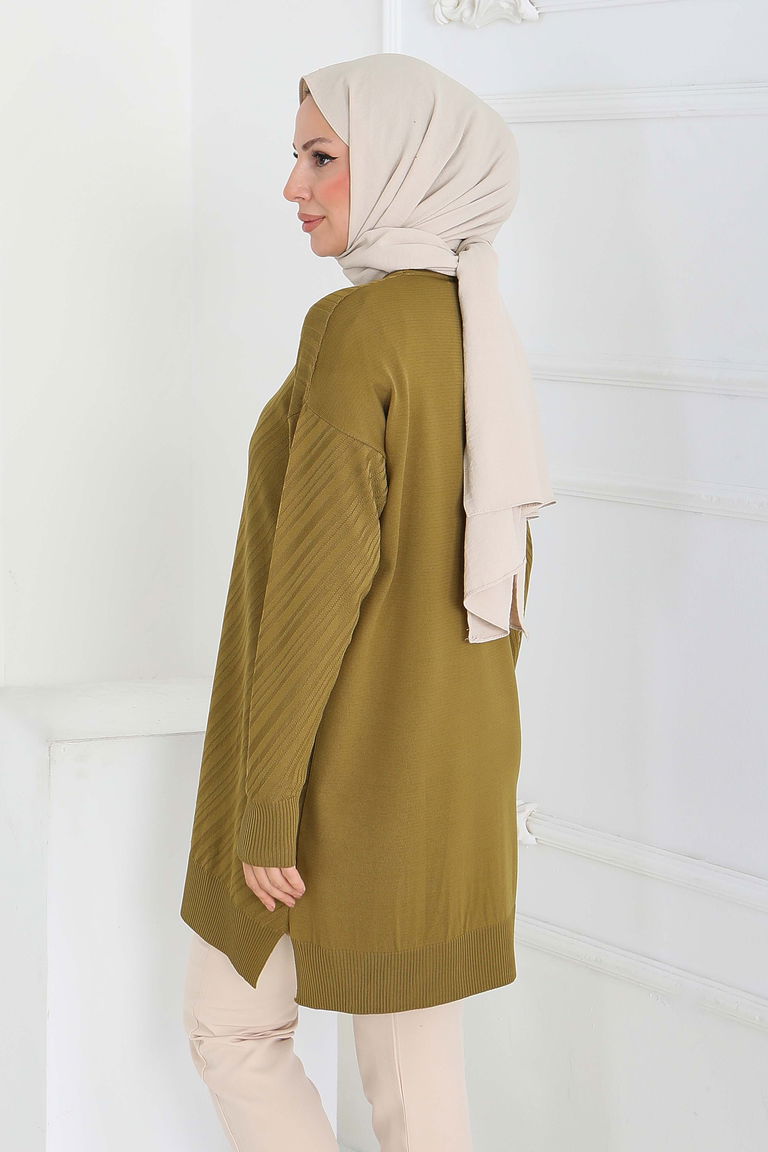 Desenli Triko Tunik - 27794-YAG-YESILI - TOFİSA