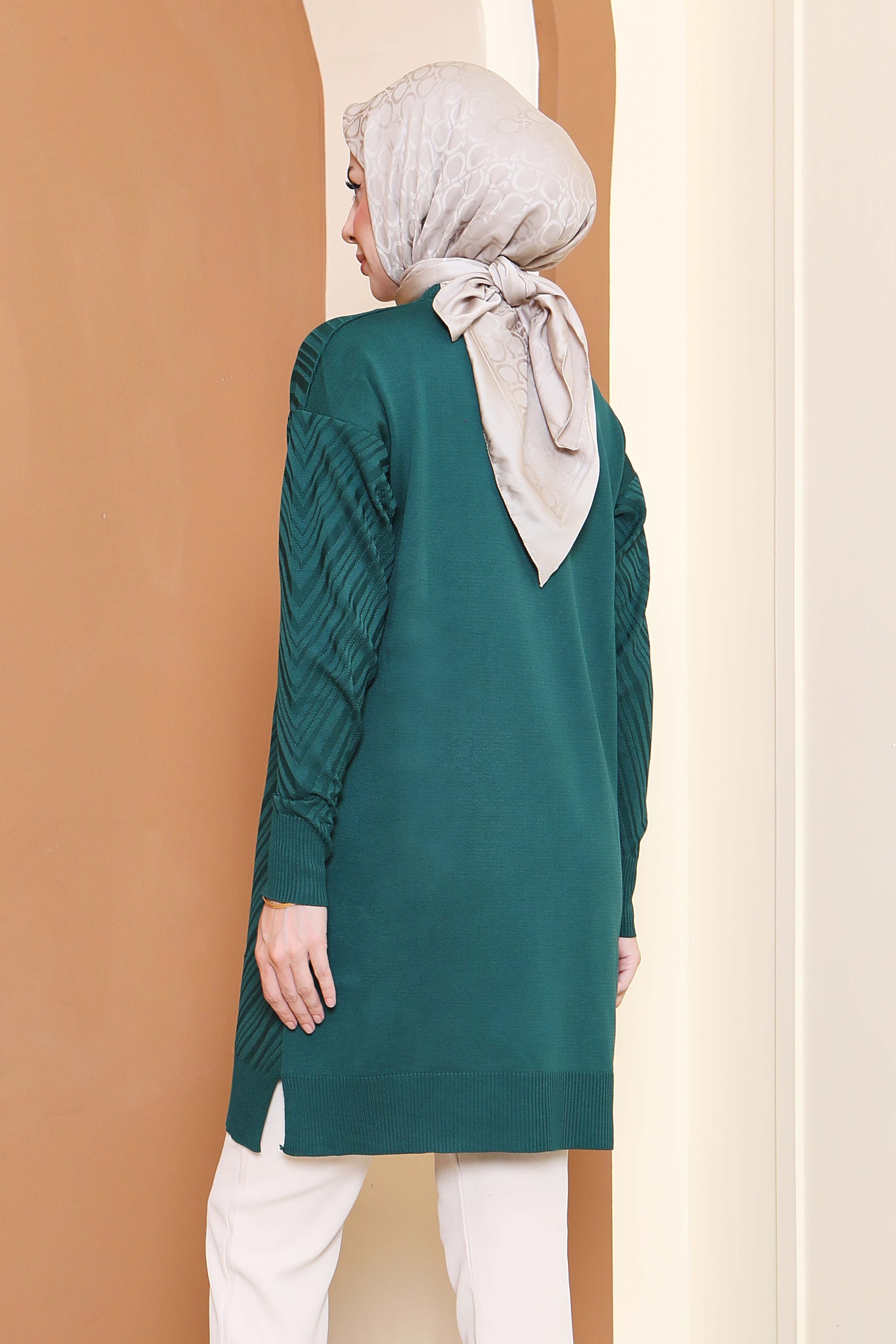 Desenli Triko Tunik - 27794-ZUMRUT - 4