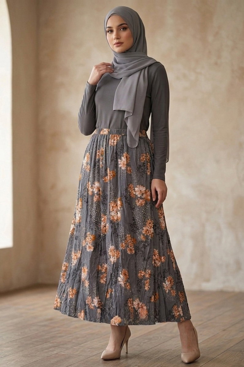 Desenli Trikoton Etel - 2121-FUME - 1