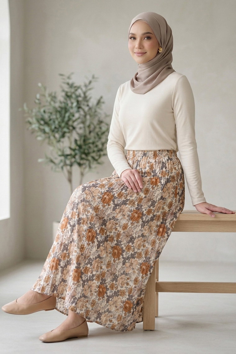 Desenli Trikoton Etel - 2121-KAHVE - 1