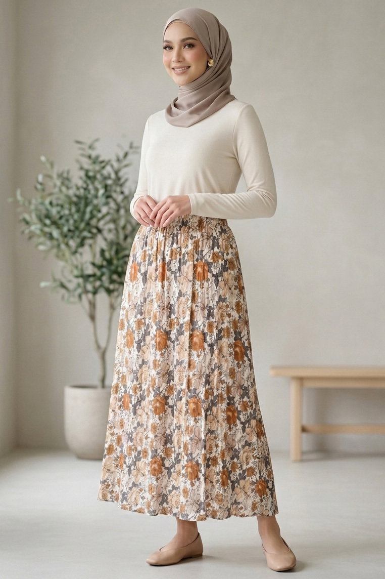 Desenli Trikoton Etel - 2121-KAHVE - 2