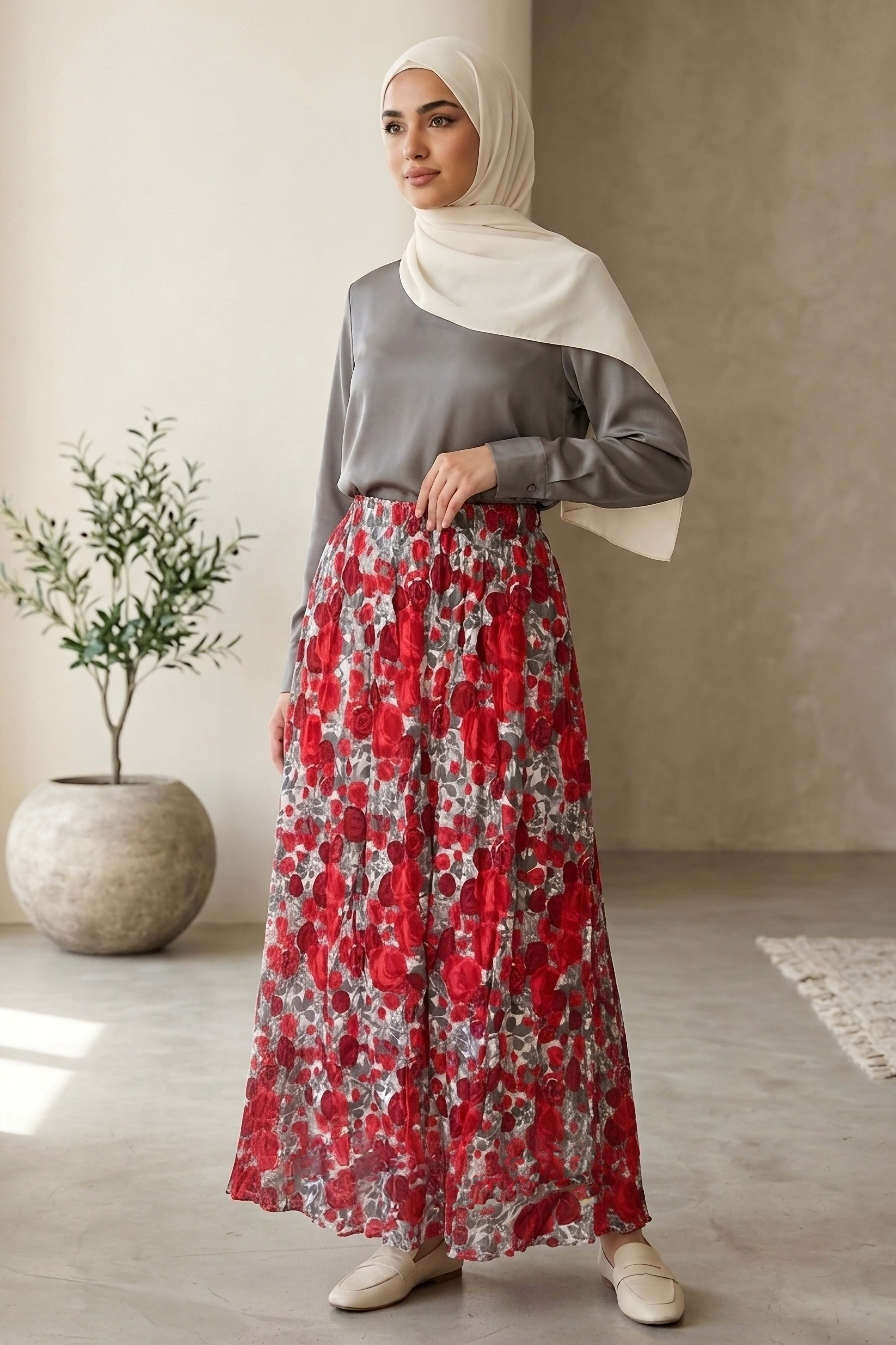 Desenli Trikoton Etel - 2121-KIRMIZI - 1