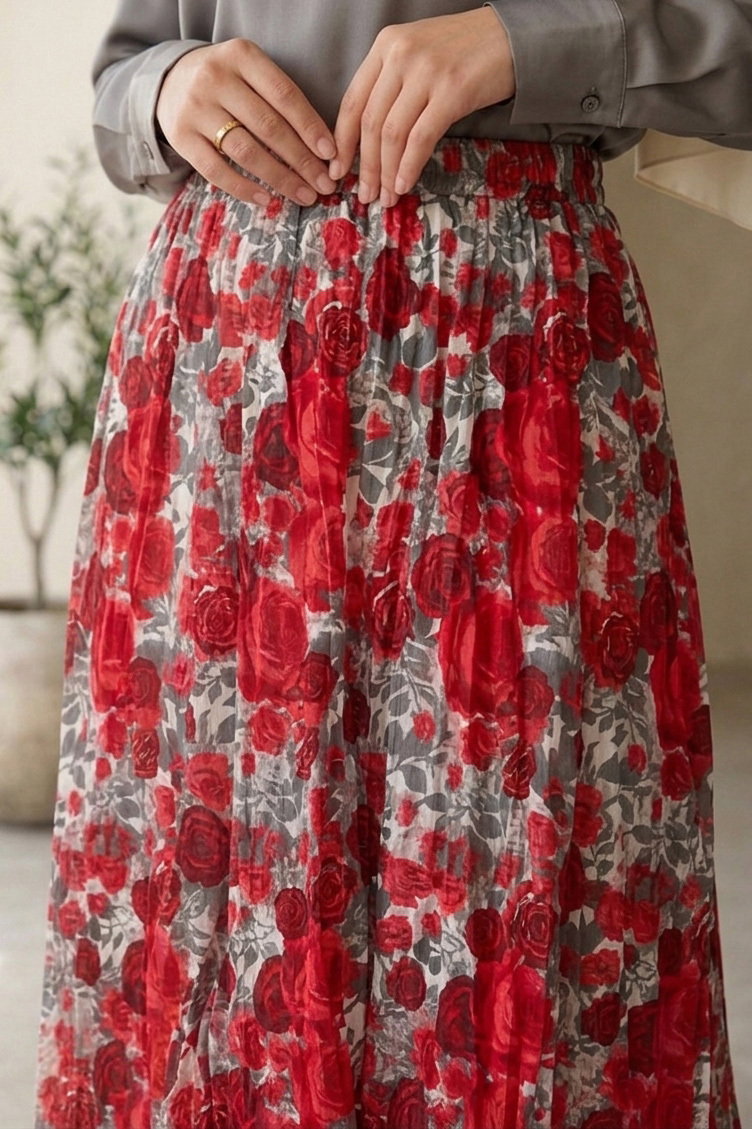 Desenli Trikoton Etel - 2121-KIRMIZI - 2