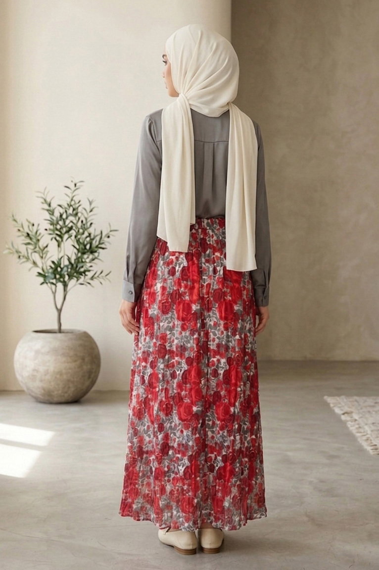 Desenli Trikoton Etel - 2121-KIRMIZI - 3