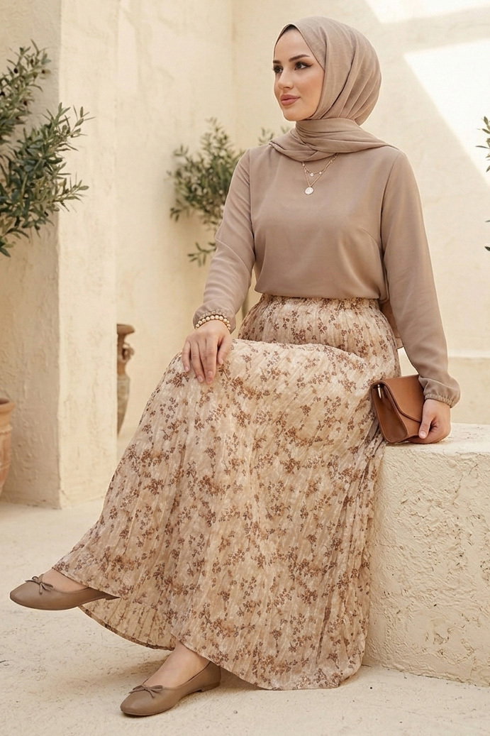 Desenli Trikoton Etel - 2121-KREM - 1