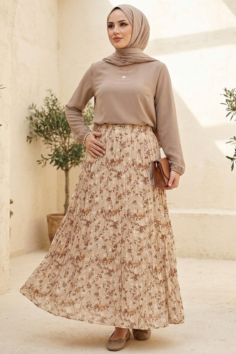 Desenli Trikoton Etel - 2121-KREM - 2