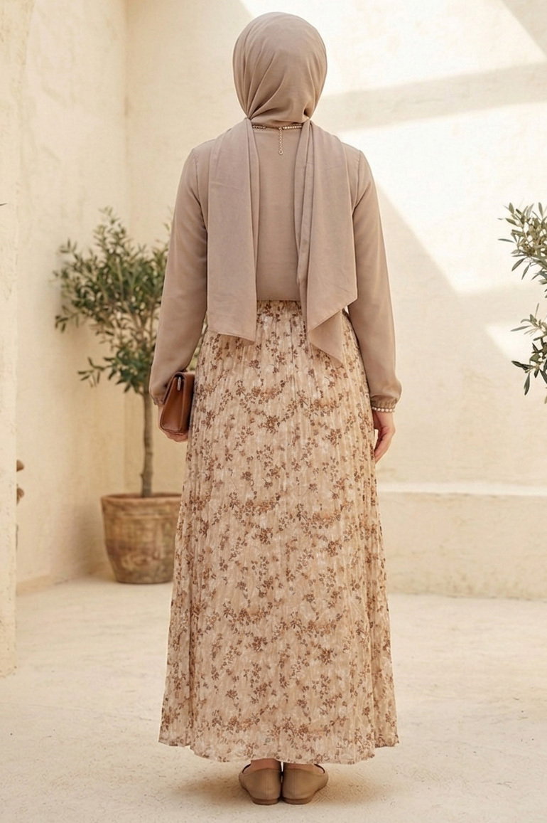 Desenli Trikoton Etel - 2121-KREM - 3