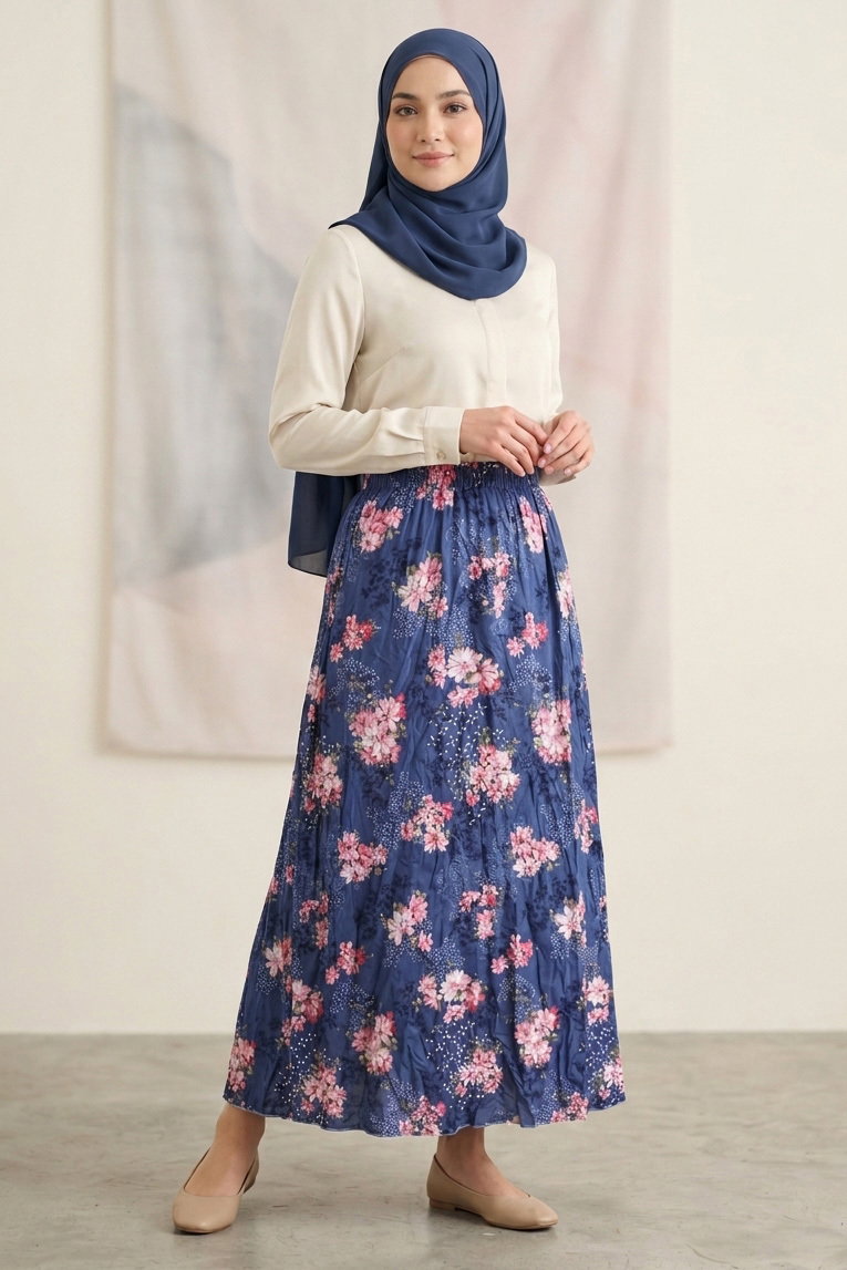 Desenli Trikoton Etel - 2121-LACIVERT - 1