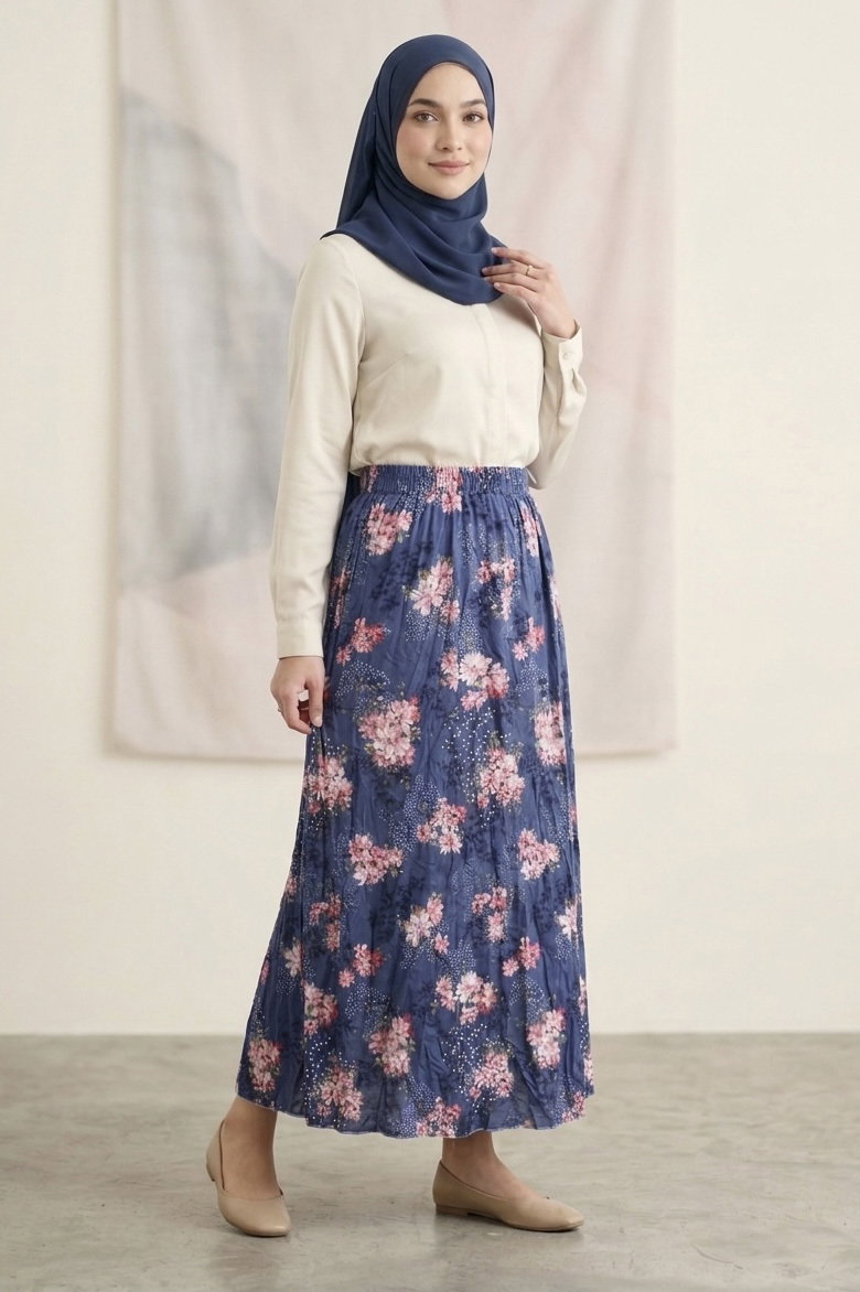 Desenli Trikoton Etel - 2121-LACIVERT - 2