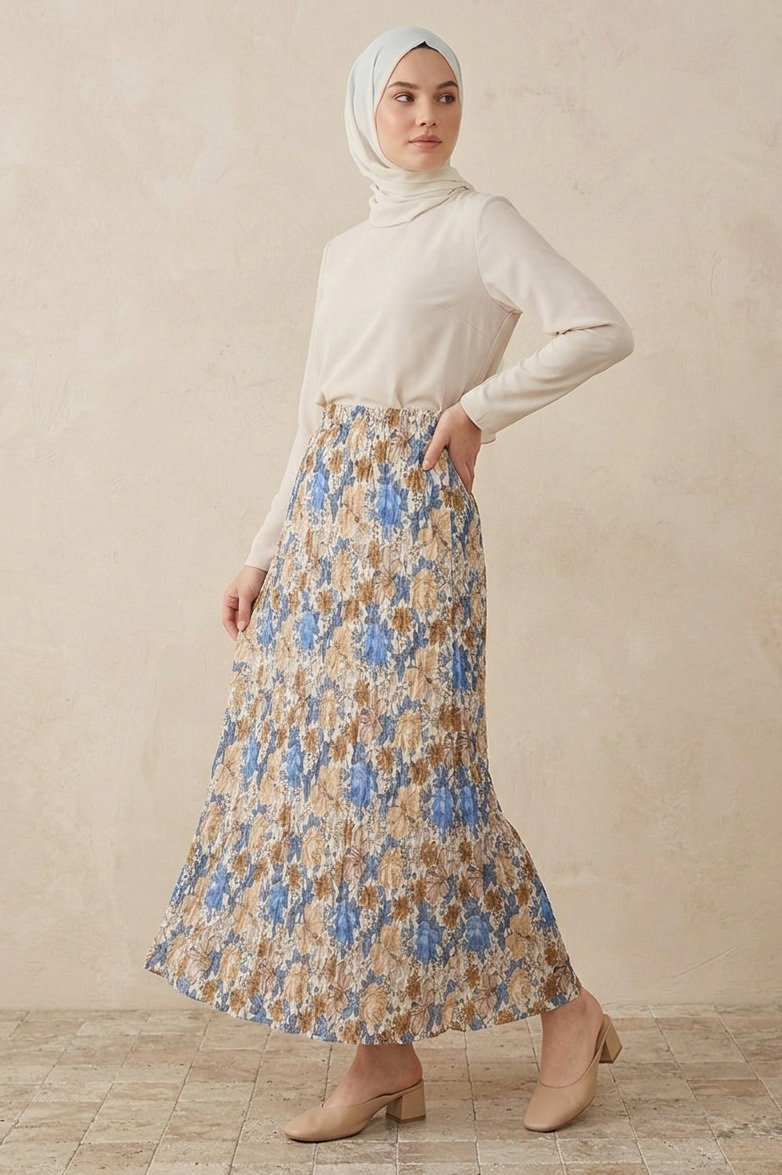 Desenli Trikoton Etel - 2121-MAVI-BEYAZ - 1