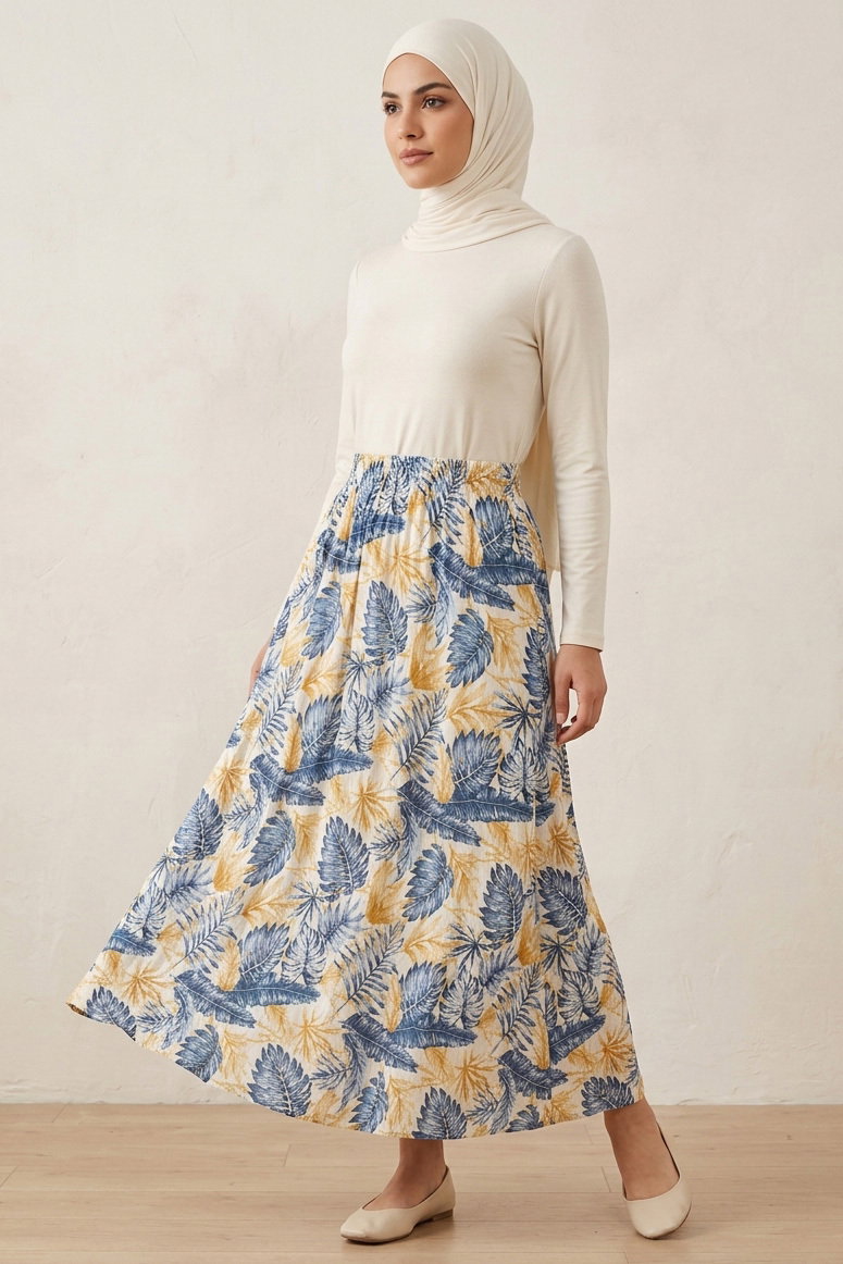 Desenli Trikoton Etel - 2121-MAVI - 2