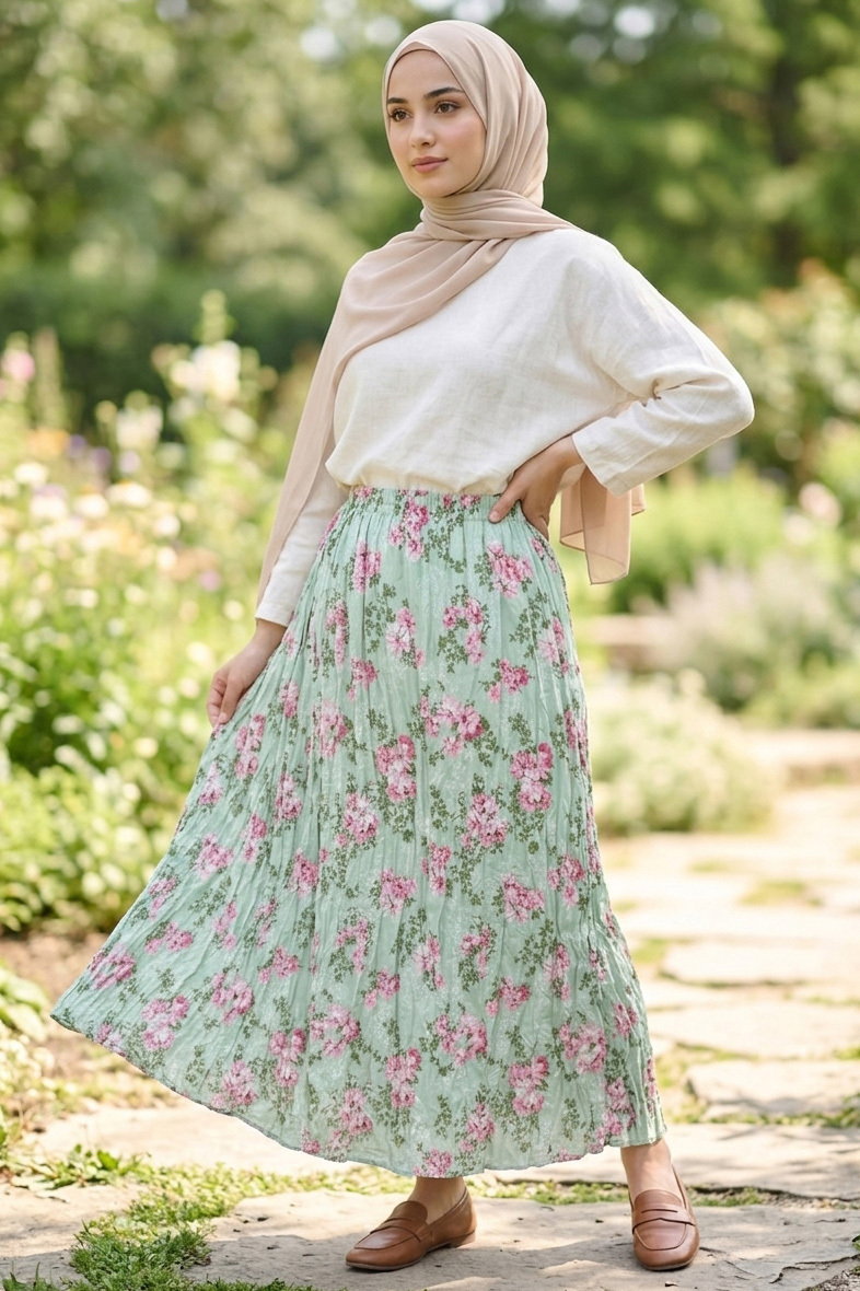 Desenli Trikoton Etel - 2121-MINT-PUDRA - 1