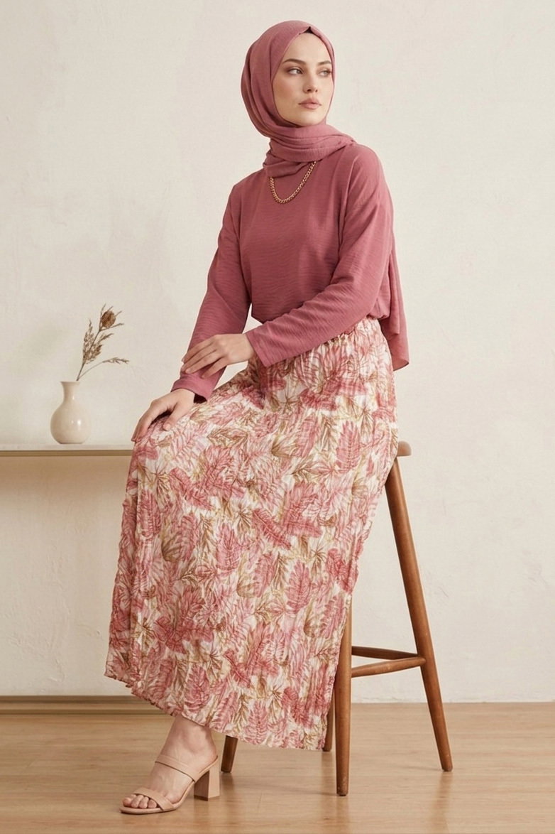 Desenli Trikoton Etel - 2121-PEMBE - 1