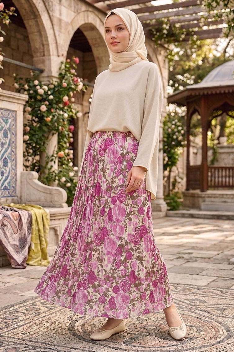 Desenli Trikoton Etel - 2121-PUDRA - 1