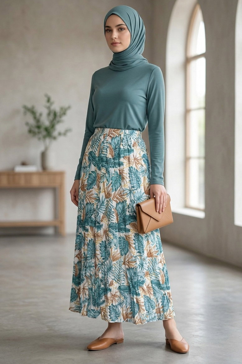 Desenli Trikoton Etel - 2121-YESIL - 1