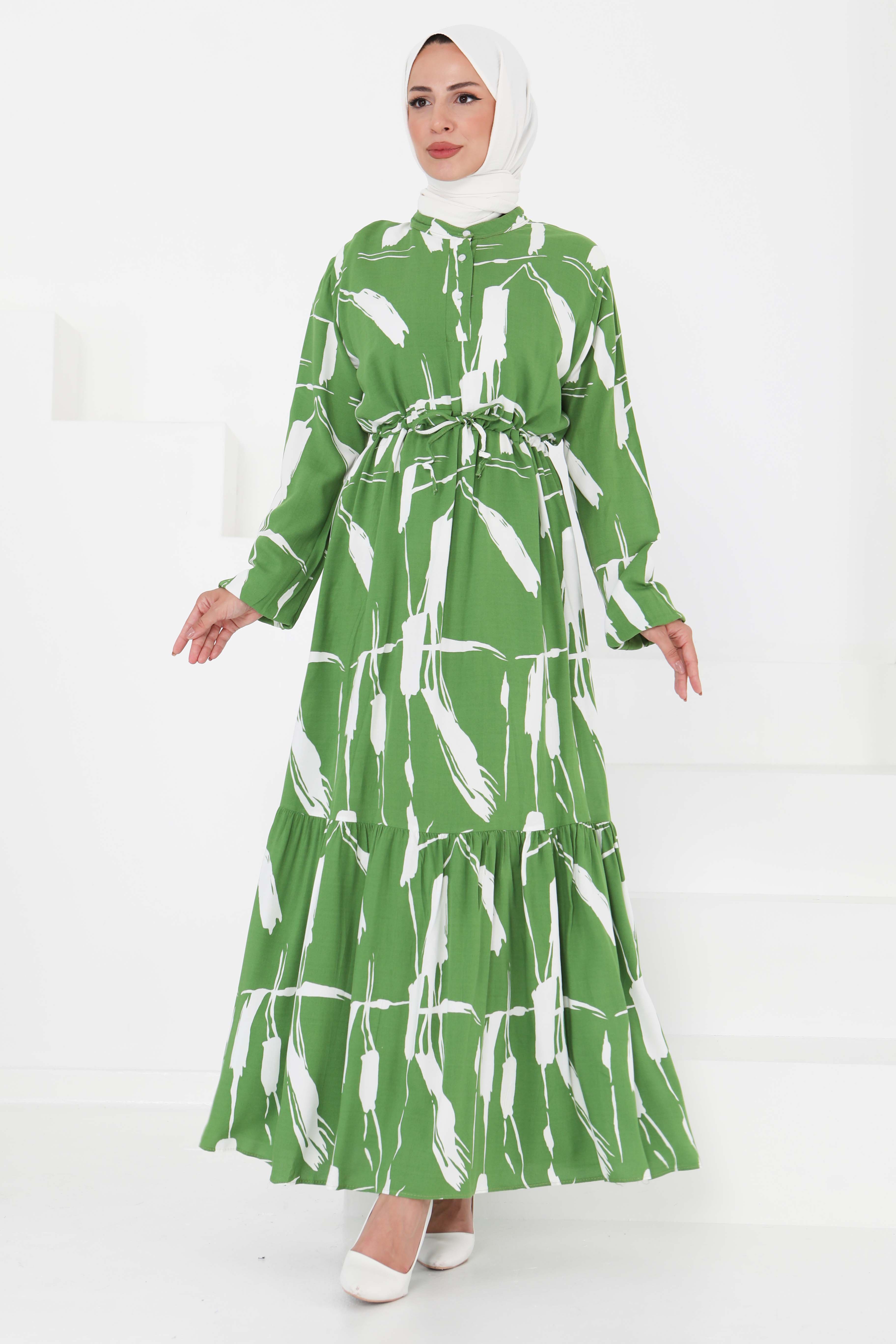 Desenli Tünelli Elbise Yesil - 27430 - 1